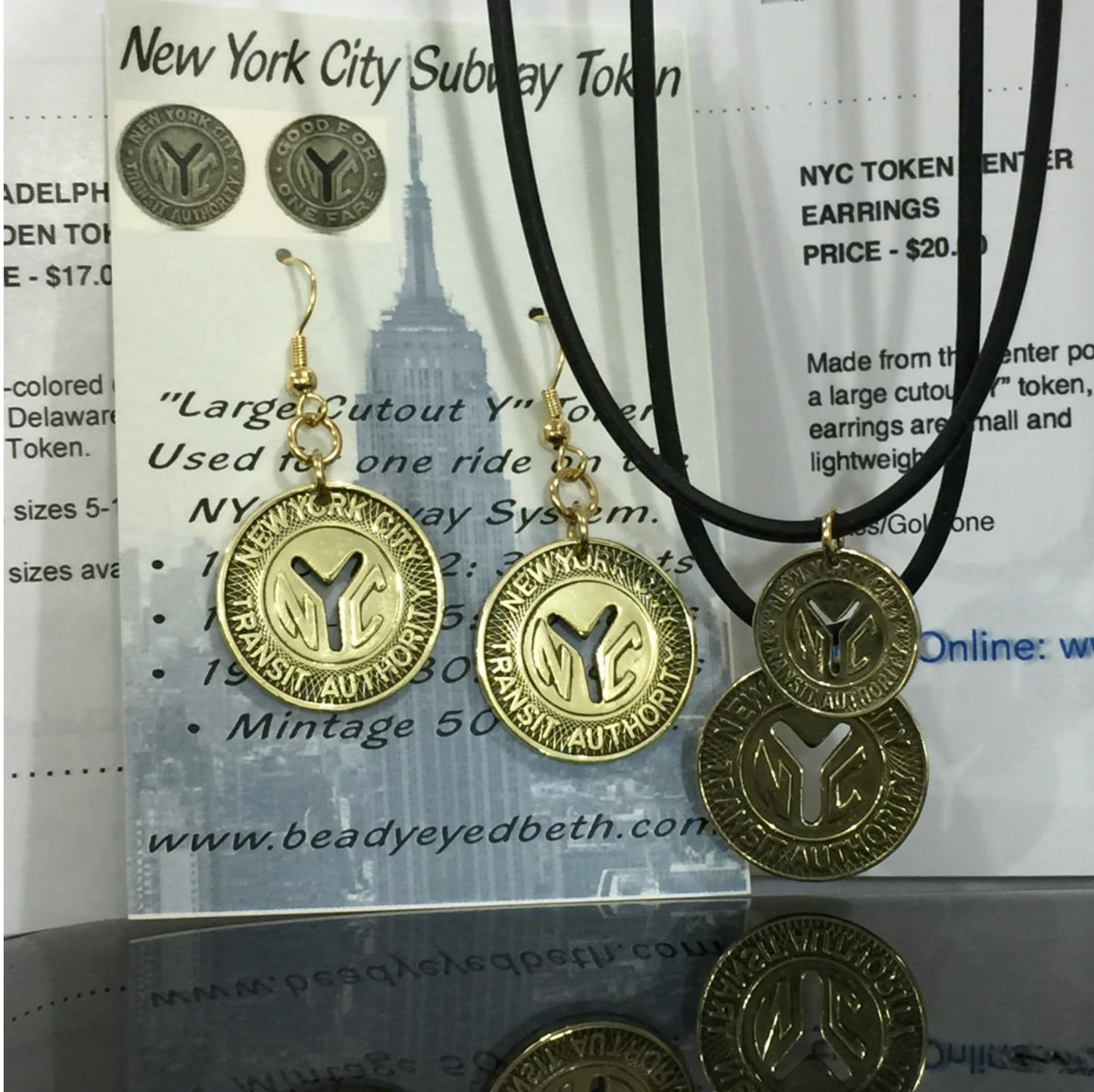 Genuine Small Cutout "Y" Subway/Transit Token Necklace New York City FREE SHIPPING