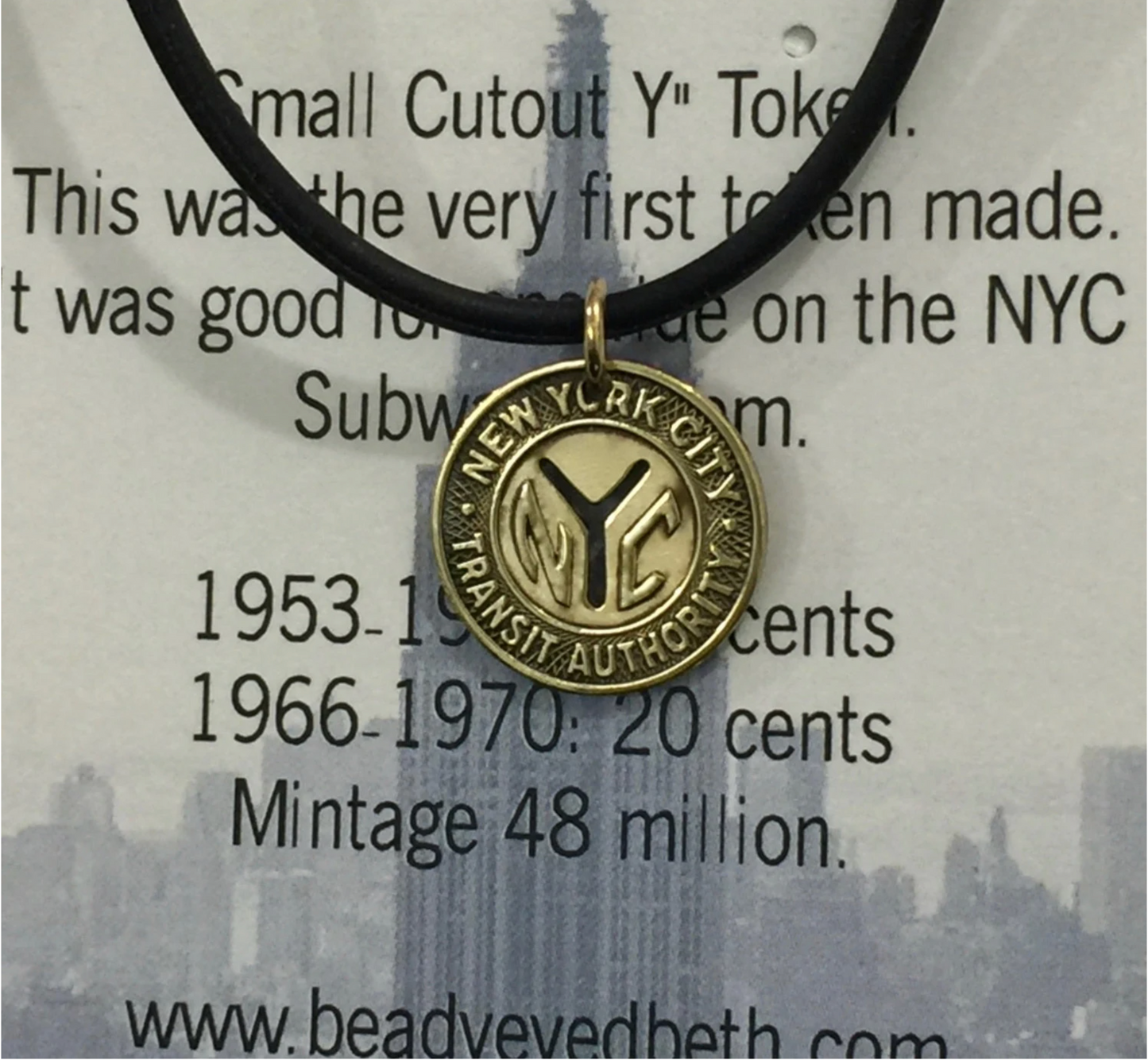 Genuine Small Cutout "Y" Subway/Transit Token Necklace New York City FREE SHIPPING